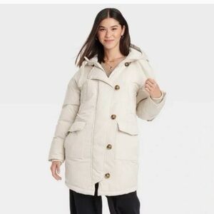 Universal Thread Women's Off-White Hooded Puffer Coat